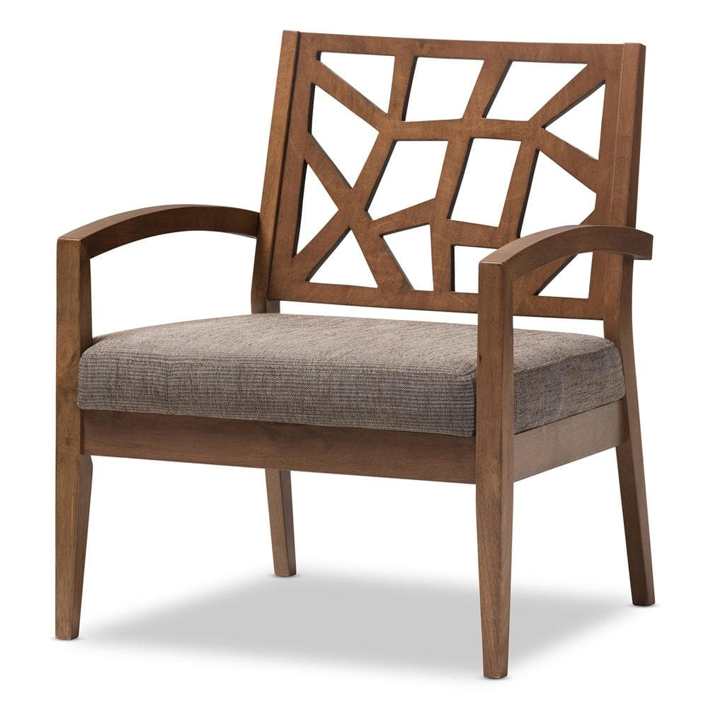 Jennifer Gray Twill and Walnut Wood Accent Chair