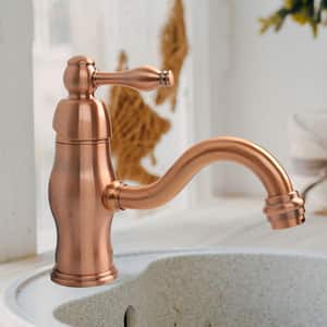4 in. Center Single Handle Single Hole Bathroom Faucet without DeckPlate in Copper