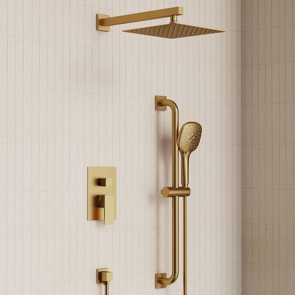 Single Handle 2-Spray Shower Faucet 2.5 GPM with Pressure Balance, Anti Scald in Brushed Gold