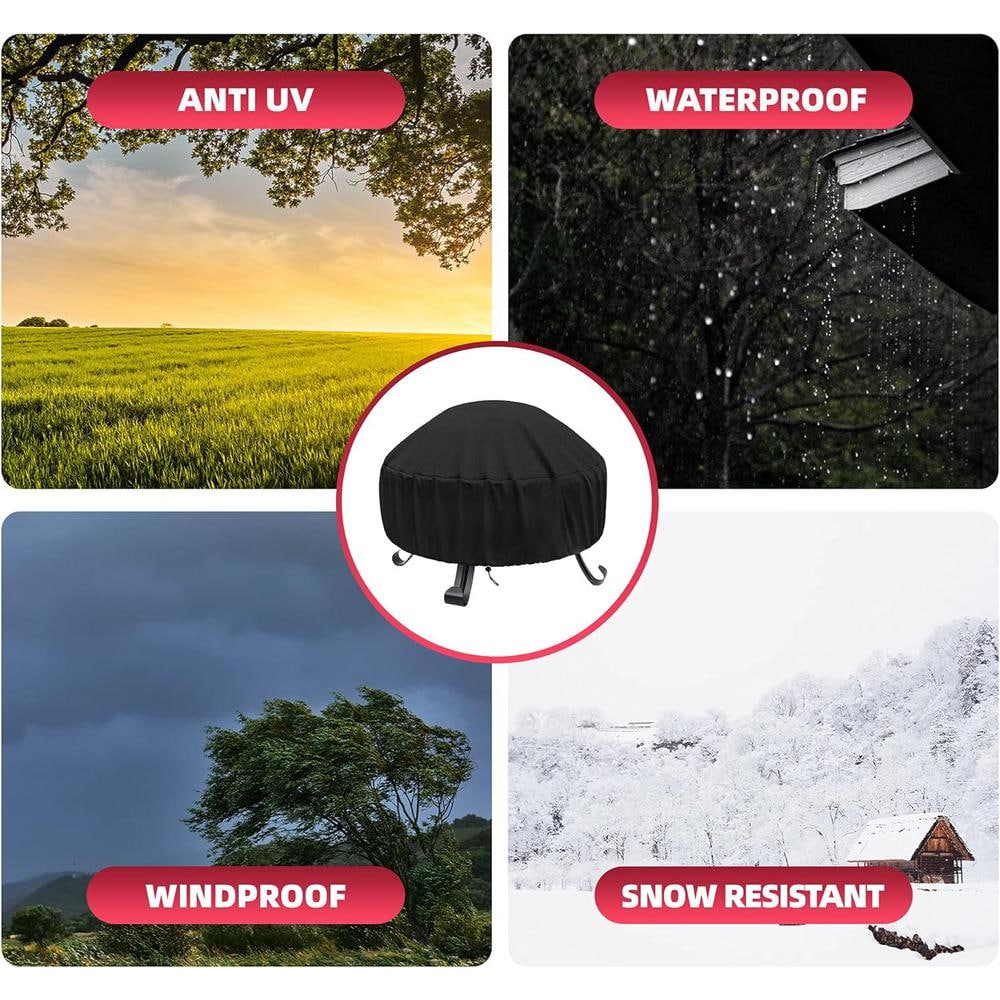 Heavy Duty Black Round Fire Pit Cover with Adjustable Drawstring