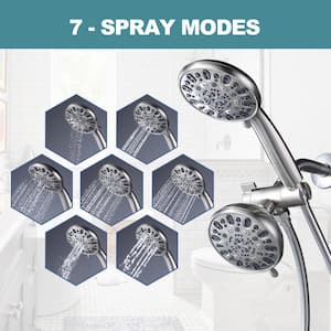 7-Spray 4.5 in. Round Dual Wall Mount Fixed and Handheld Shower Head 1.75 GPM in Brushed Nickel