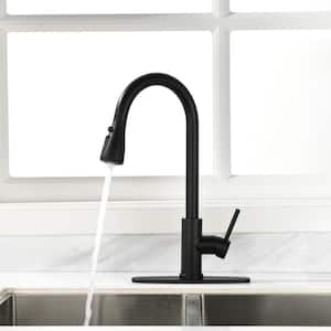 Single Handle Single Hole Pull Down Sprayer Kitchen Faucet with Deckplate Included in Matte Black