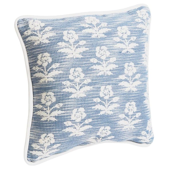20 in. x 20 in. Woven Outdoor Patio Throw Pillow in Lake Block
