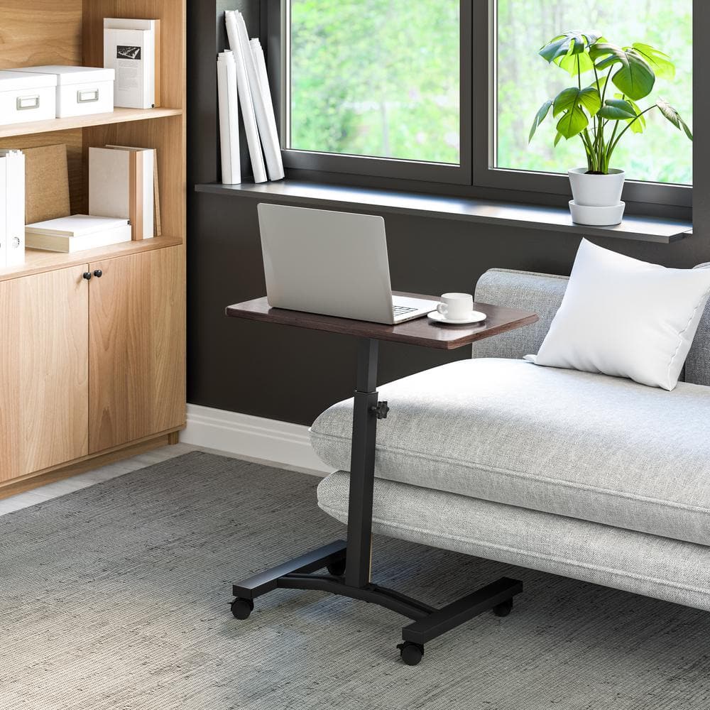 Walnut Adjustable Height 24'' Rolling Laptop Cart with Locking Wheels