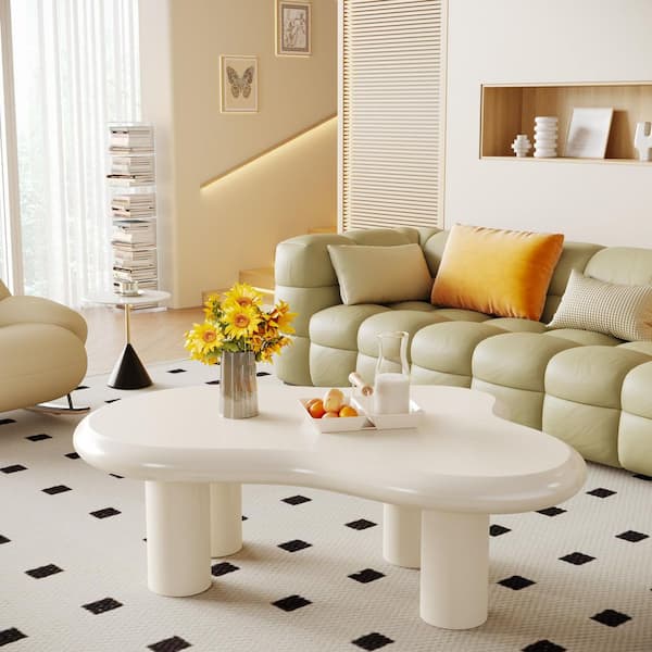 Allan 46.4 in. White Kidney-Shaped Engineered Wood Coffee Table with 4 Legs