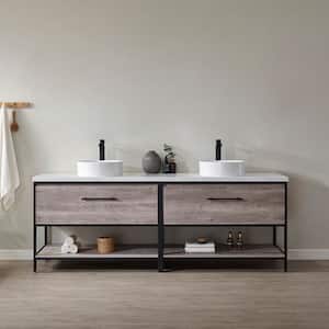 Murcia 84 in.W x 22.2 in.D x 31.3 in.H Bath Vanity in Moxican Oak with White Composite Grain Stone Top and Vessel sink