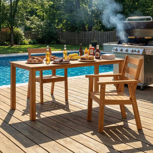 FUFU&GAGA 3-Piece Teak-Color HDPE Outdoor Dining Set, Aluminum