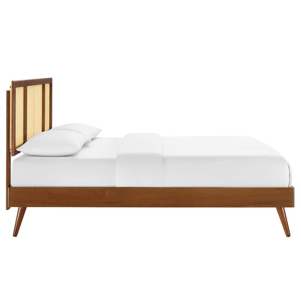 Opulent Walnut King Bed with Tufted Upholstery and Wood Frame