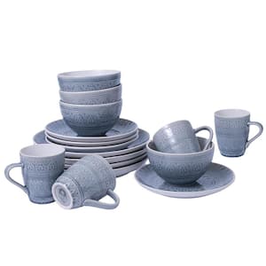 Fez 16-Piece Grey Reactive Crackle-Glaze Stoneware Dinnerware Set (Service for 4)