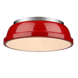 Duncan 14 in. 2-Light Pewter Flush Mount with Red Shade