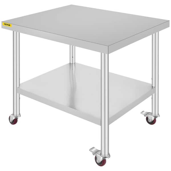Kitchen Prep Table 35.4 x 29.9 x 32.3 in Commercial Prep Table with 4 Wheels Kitchen Utility Tables with Brake,Silver