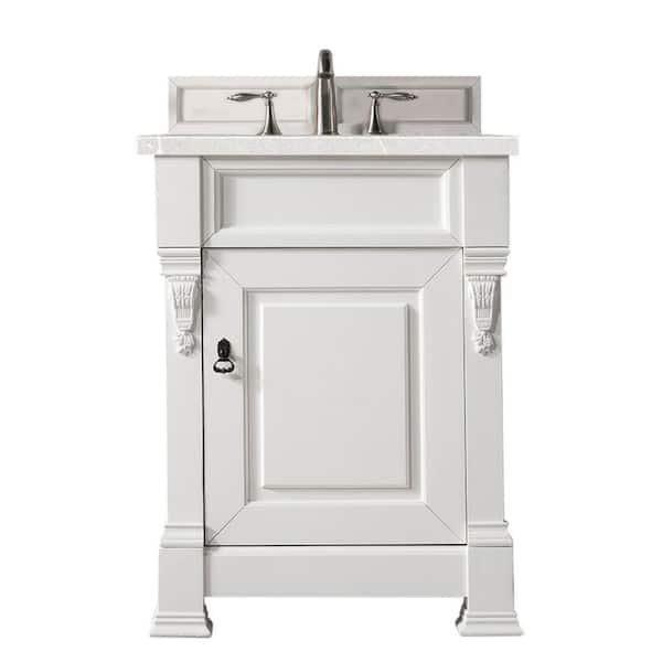 James Martin Vanities Brookfield 26 in. W x 23.5 in. D x 34.3 in. H Bathroom Vanity in Bright White with Eternal Serena Quartz Top