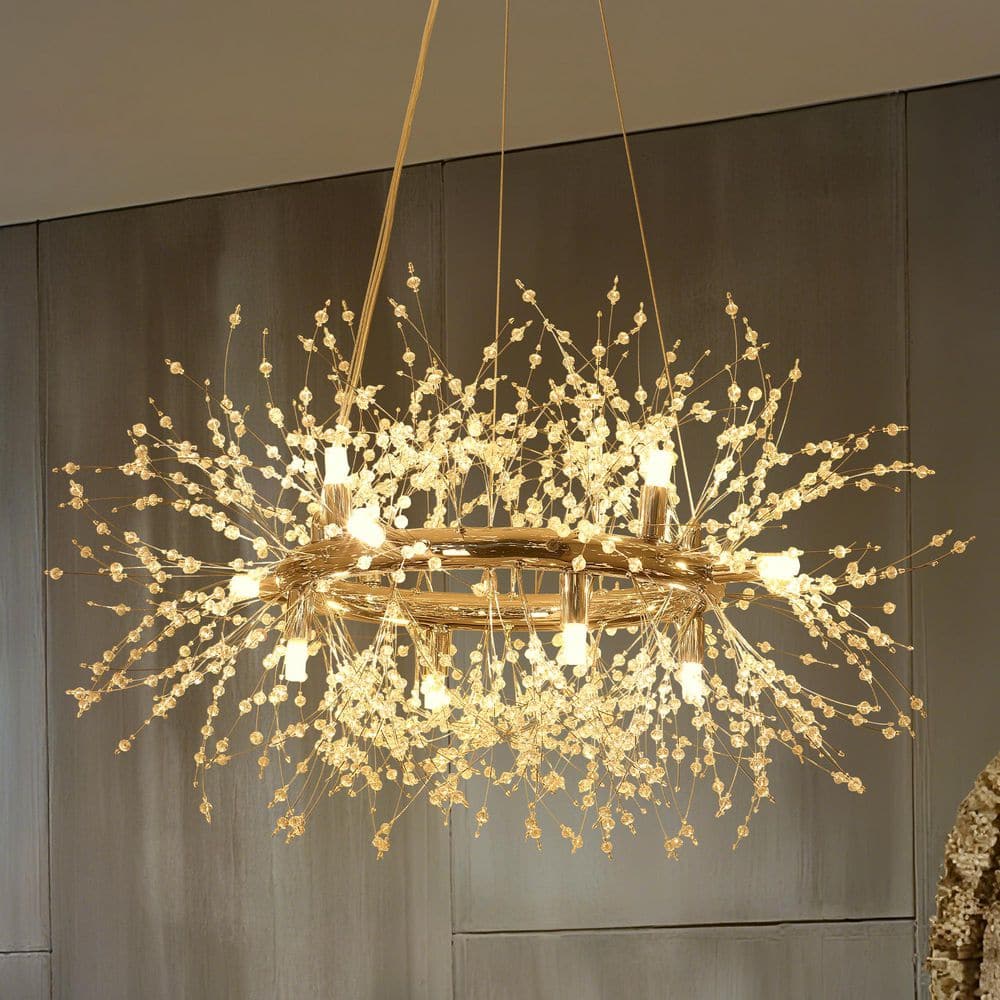 ゆ ‪‪❤︎‬ LWYTJO 12-Light Chrome Modern Dandelion Crystal Chandelier for