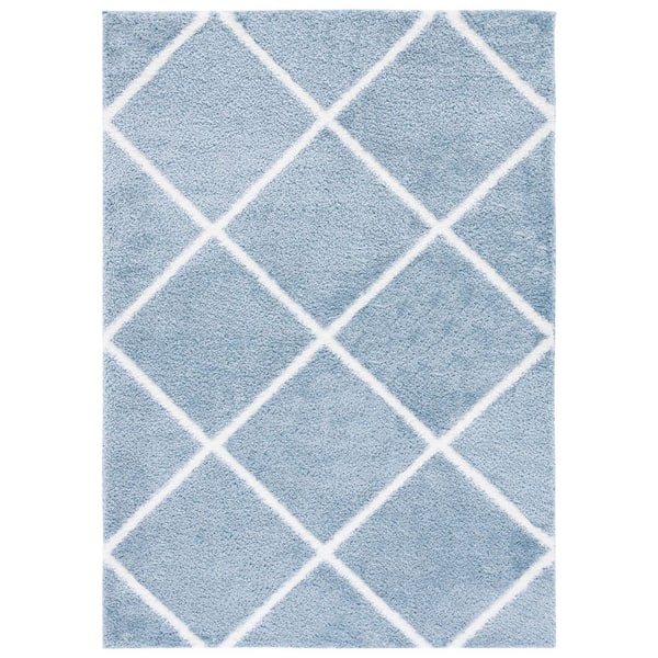 Tahoe Shag 7 ft. x 9 ft. Blue/White Diamond Abstract Area Rug