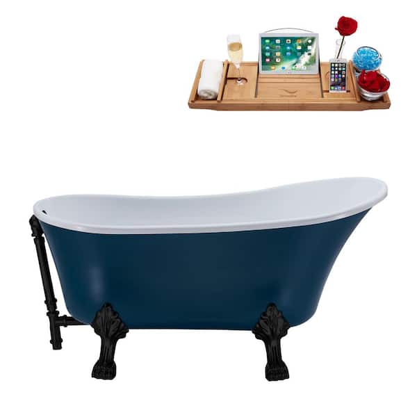 Streamline 55 in. Acrylic Clawfoot Non-Whirlpool Bathtub in Matte Light Blue With Matte Black Clawfeet And Matte Black Drain