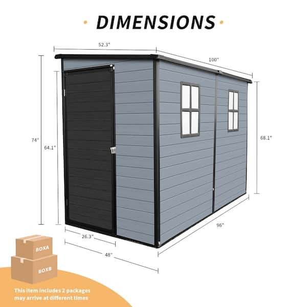 Noble House Yara 4 ft. x 8 ft. Black + Grey Resin Outdoor Storage