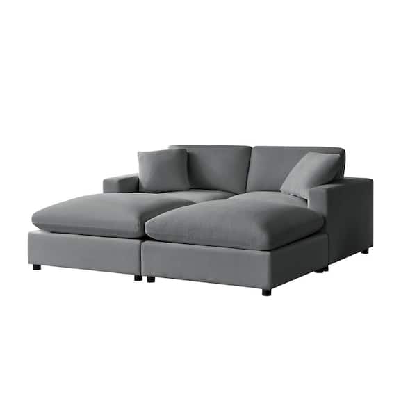 Casella 80 in. Square Arm 4-piece Polyester Performance Fabric Straight Sectional Sofa in Charcoal