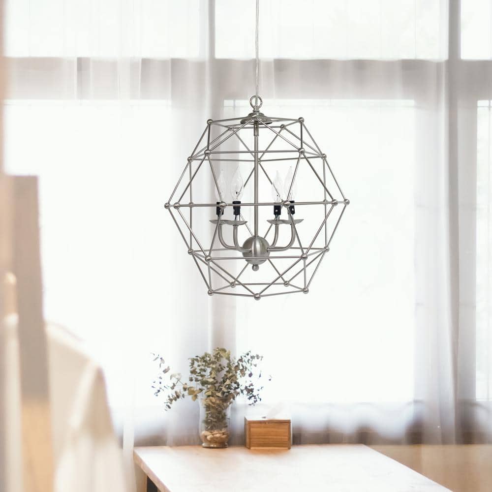 Geometric Brushed Nickel 18" Polyhedron Pendant Light