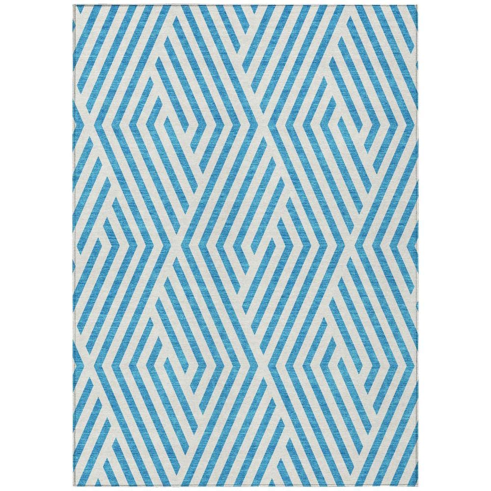 Teal and White 9 ft. x 12 ft. Woven Geometric Rectangle Indoor/Outdoor Area Rug price history on PriceWatchPro
