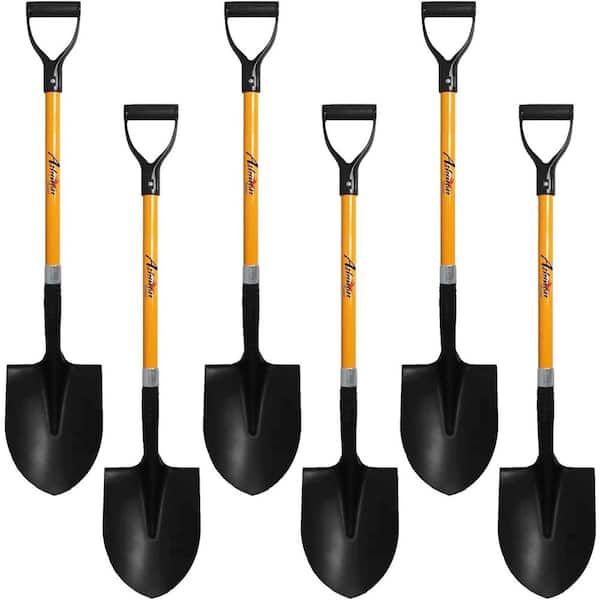 Digging Shovel 41 in. Durable Handle Length Fiberglass Rubber Grip Ashman Heavy-Duty Metal Round Point End (6-Pack)