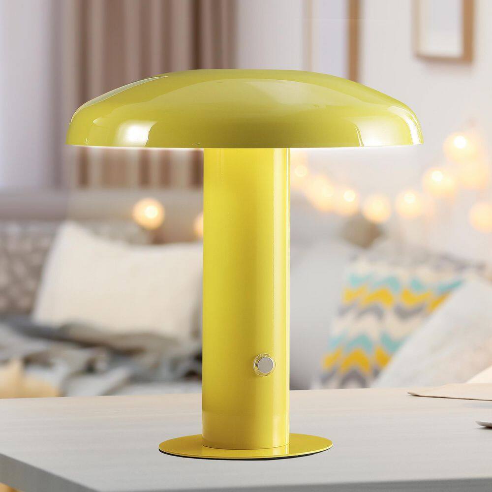 Suillius 11" Satin Yellow Cordless Metal Dome Table Lamp