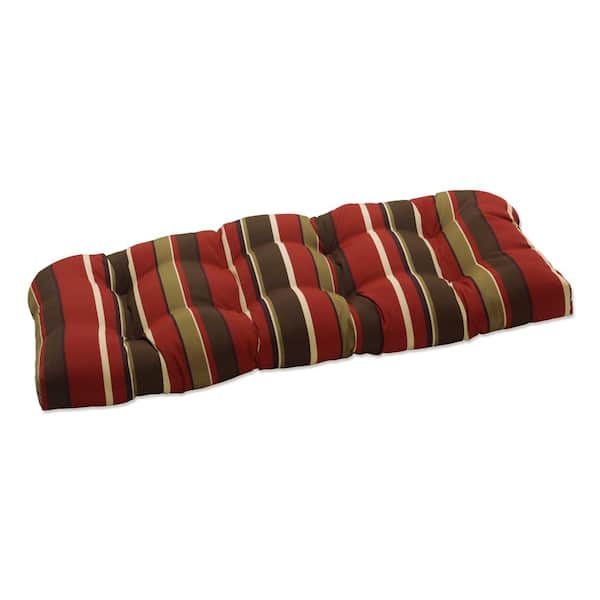 Pillow Perfect Striped Rectangular Outdoor Bench Cushion in Brown