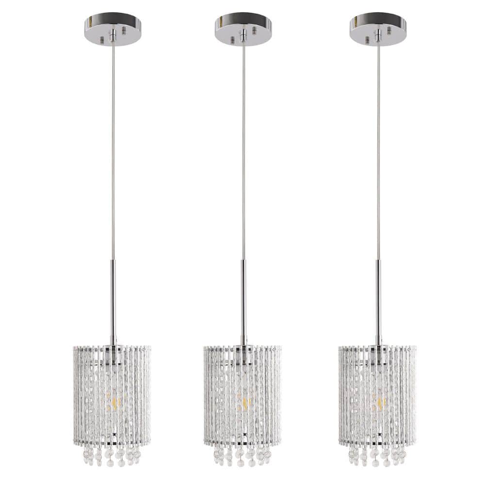 1-Light Aluminum Chrome Indoor Pendant Light with Cylinder Crystal Shade Modern Hanging Fixture with E26 (3-Pack) price history on PriceWatchPro