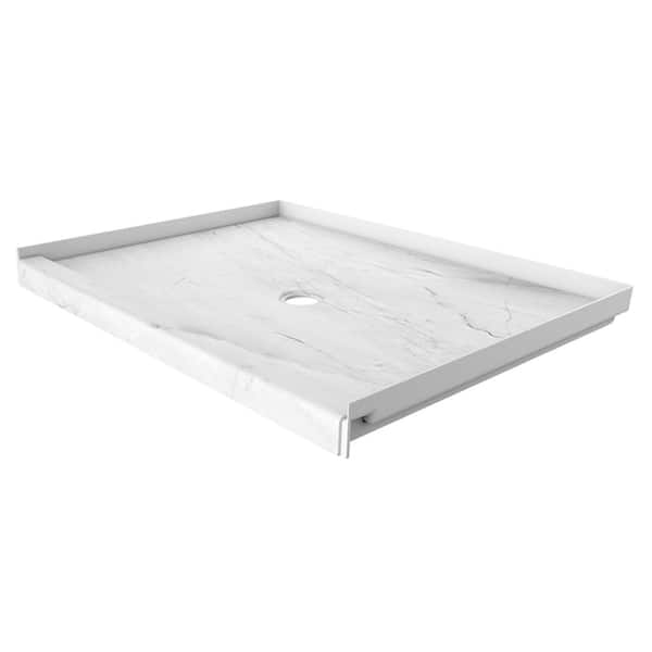 FlexStone 34 in. L x 48 in. W Single Threshold Alcove Shower Pan Base with Center Drain in Oyster