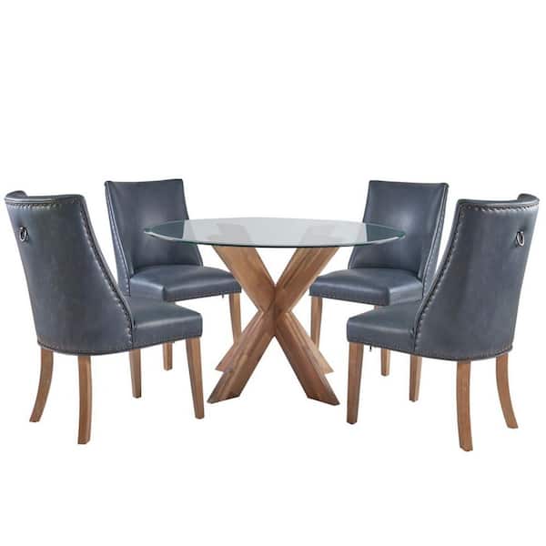 Linon Home Decor Norris Navy Natural 5 Piece Dining Set