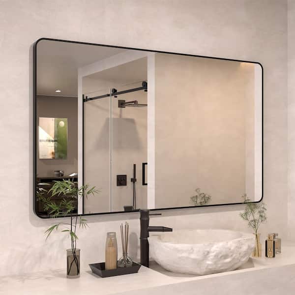 FAMYYT 60 in. W x 36 in. H Rectangle Framed Vertically/Horizontally Wall Bathroom Vanity Mirror in Matte Black