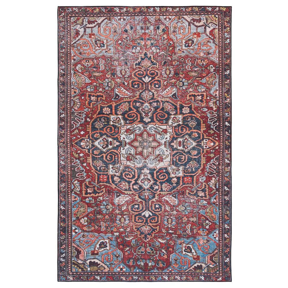 Tucson Red and Blue Synthetic 9' x 12' Washable Area Rug