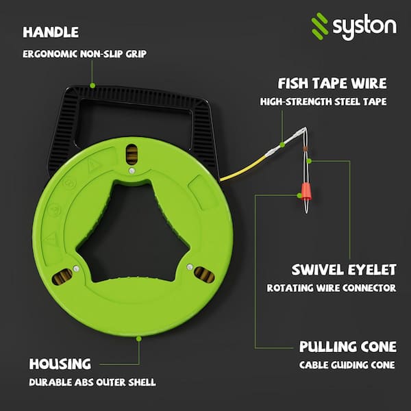 100 ft. Fiberglass Twisted Fish Tape with Spring, Wall Electrical Conduit Wire Puller Tool for Long Distance Wiring