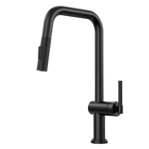 Single-Handle Pull Down Sprayer Kitchen Faucet with High-Arc Spout in Matte Black