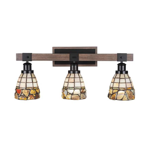 Unbranded Richmond 26.25 in. 3-Light Vanity Light Matte Black and Painted Wood-look Metal with 7 in. Art Glass no bulbs included