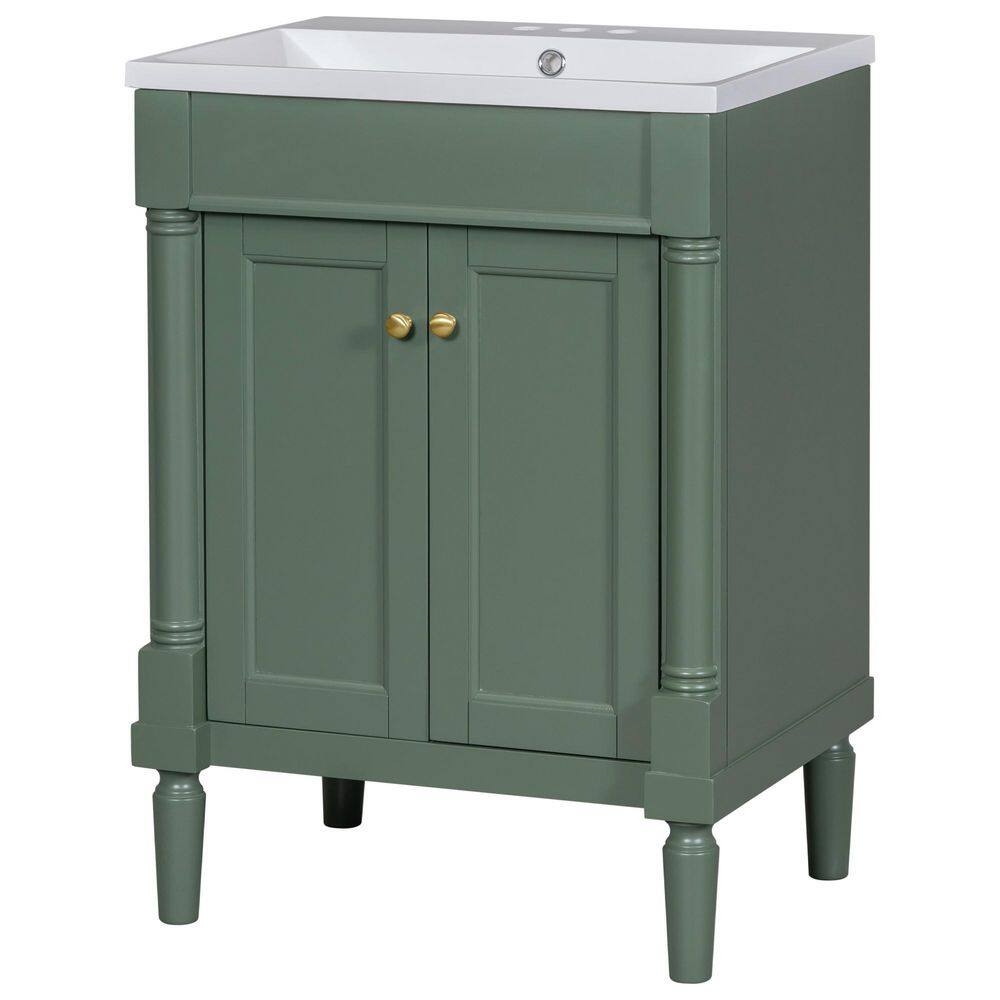 24 in. W Single Sink Green Bath Vanity with White Resin Top and Adjustable Shelves 2-tier Bathroom Cabinet Unassemble price history on PriceWatchPro