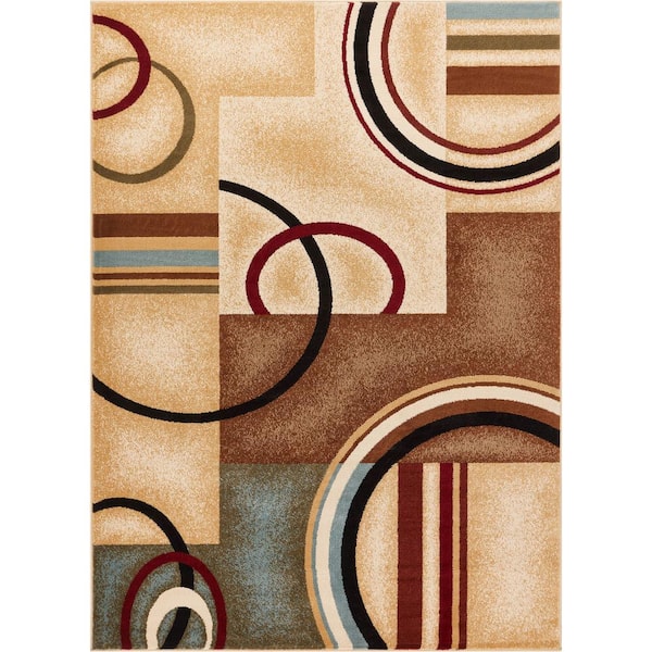 Well Woven Barclay Arcs and Shapes Ivory 5 ft. x 7 ft. Modern Geometric Area Rug