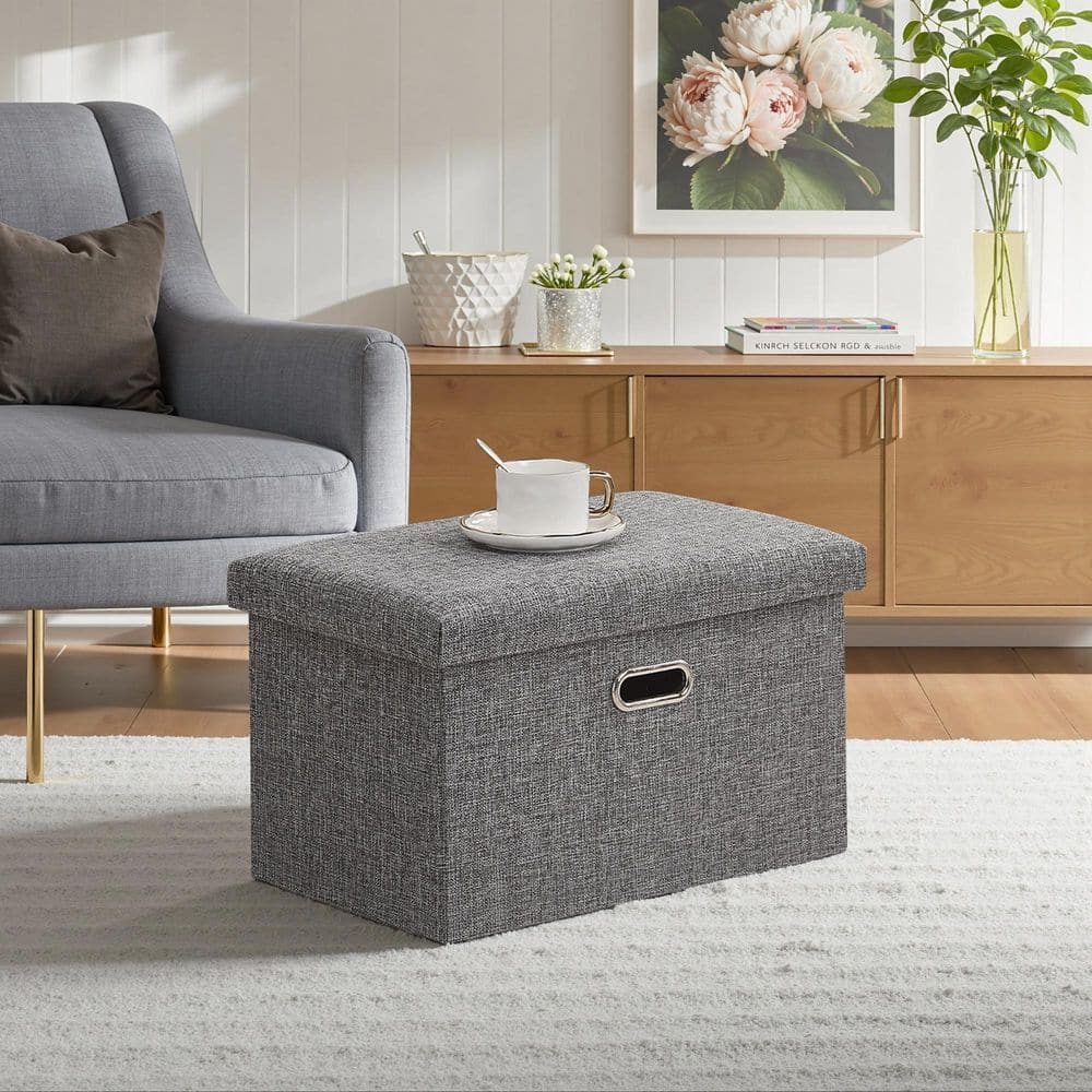"Storage Ottoman with Lid 19"", Gray Foldable Linen Ottoman Box with Padded Cushion Seat for Bedroom, Closet, Dorm Room" price history on PriceWatchPro