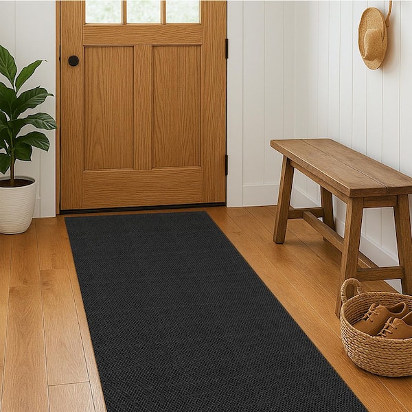 Custom Lengths Non-Slip Heavy-Duty All-Weather Utility Black / Hobnail - 24 in x 55 ft. Runner Rug