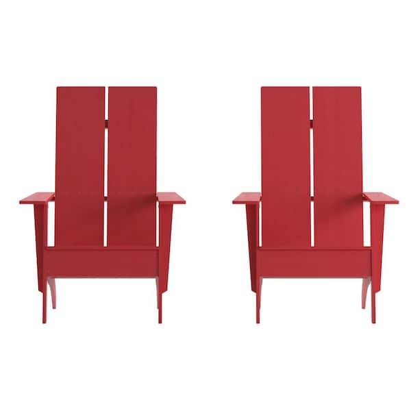 Carnegy Avenue Sawyer Red Weather Resistant Faux Wood Resin Adirondack Lounge Chairs in Red (Set of 2)