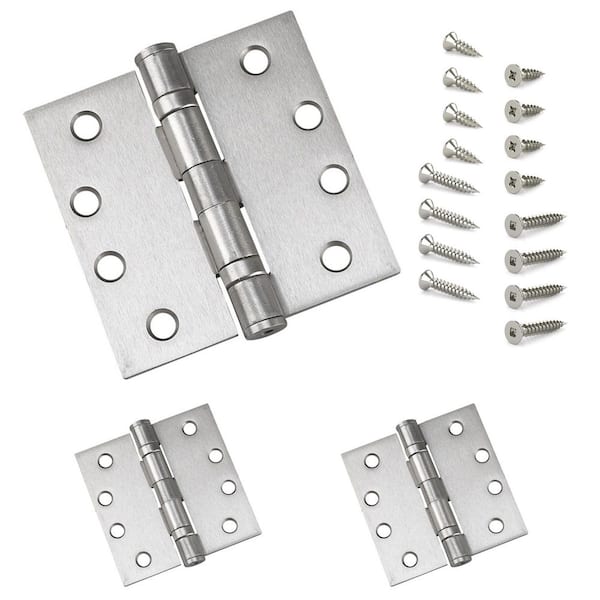 4 in. x 4 in. Brushed Nickel Full Mortise Ball Bearing Butt Hinge with Removable Pin (3-Pack)