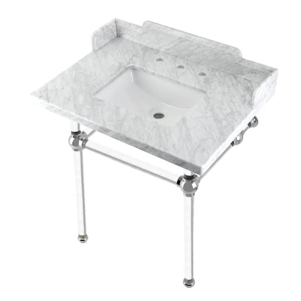 Kingston Brass Facture Console Sink Set in Marble White Polished Chrome