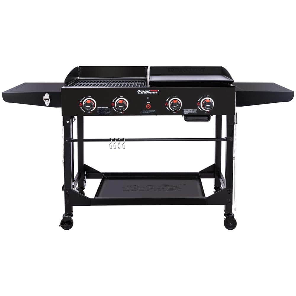4-Burner Portable Flat Top Propane Gas Grill and Griddle Combo with Folding Legs, 48,000 BTU in Black