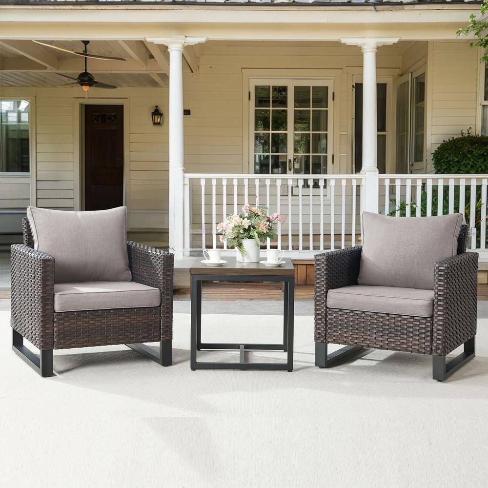 Valenta Brown 3-Piece Wicker Patio Conversation Set with Gray Cushions price history on PriceWatchPro