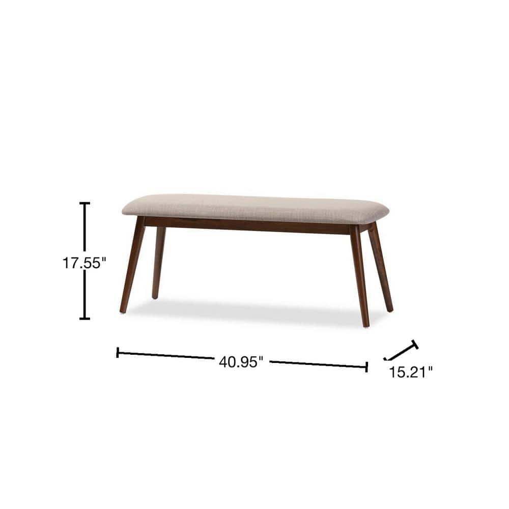 Flora Mid-Century Light Gray Upholstered Oak Dining Bench