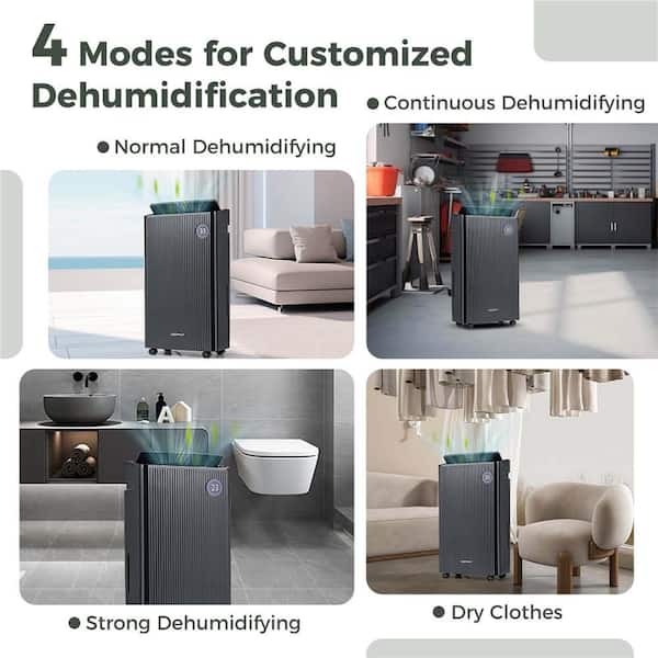 57 pt. 4500 sq. ft. Commercial Dehumidifier in. Black with 4 Modes 3-Color Indicator 24H Timer