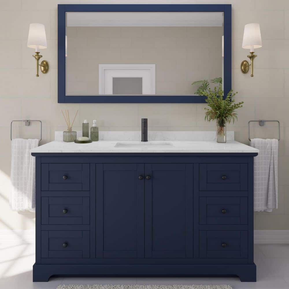 Avery 60 in. W x 22 in. D x 35 in. H Single Bath Vanity in Dark Blue with Carrara Cultured Marble Top price history on PriceWatchPro