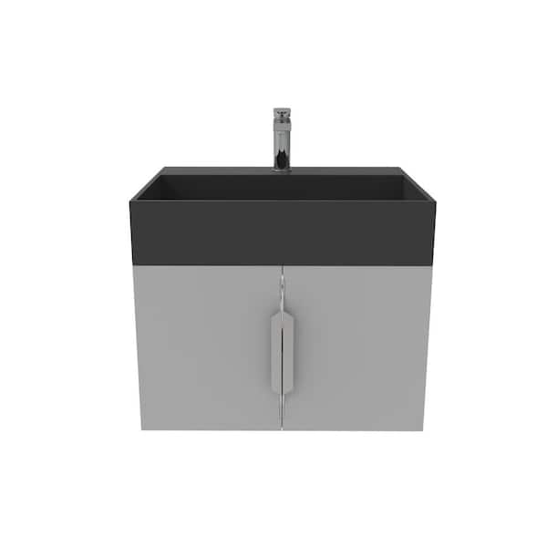 castellousa Maranon 24 in. W x 18.9 in. D x 19.25 in. H Single Sink Bath Vanity in Gray with Brushed Nickel Trim with Black Top