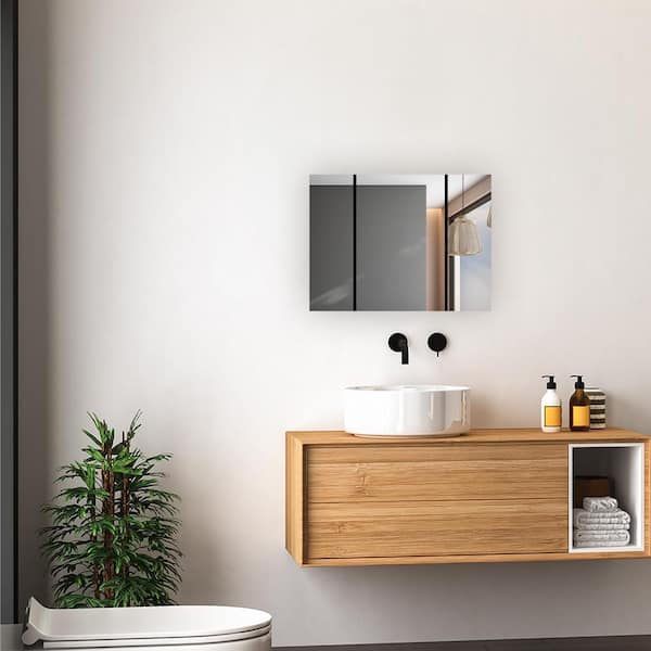 Aquadom Royale 48 in W x 30 in. H Rectangular Tri-View Medicine Cabinet with Mirror Defogger and 3X Removeable Magnifying Mirror