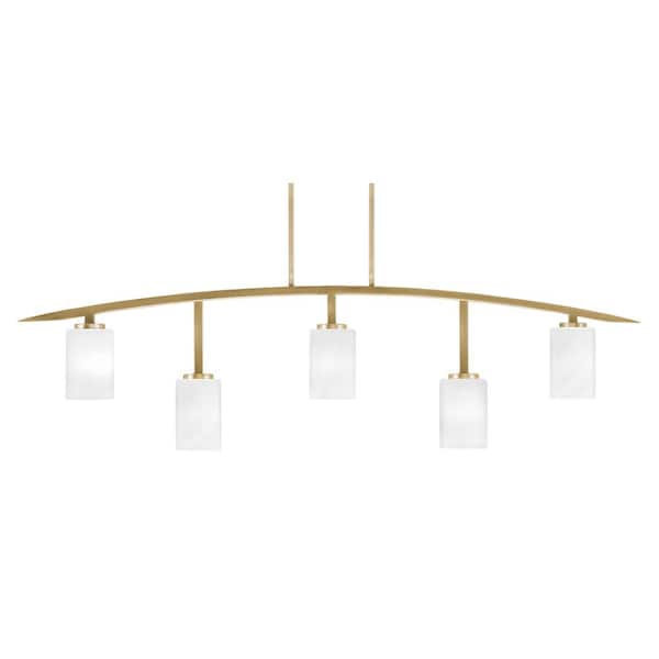 Unbranded Siena 5-Light New Age Brass Billiard-Light with White Marble Glass Shades