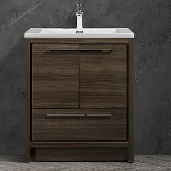 Staykiwi 30 in. W x 20 in. D x 35 in. H Freestanding Bath Vanity in G. Oak with White Solid Surface Top